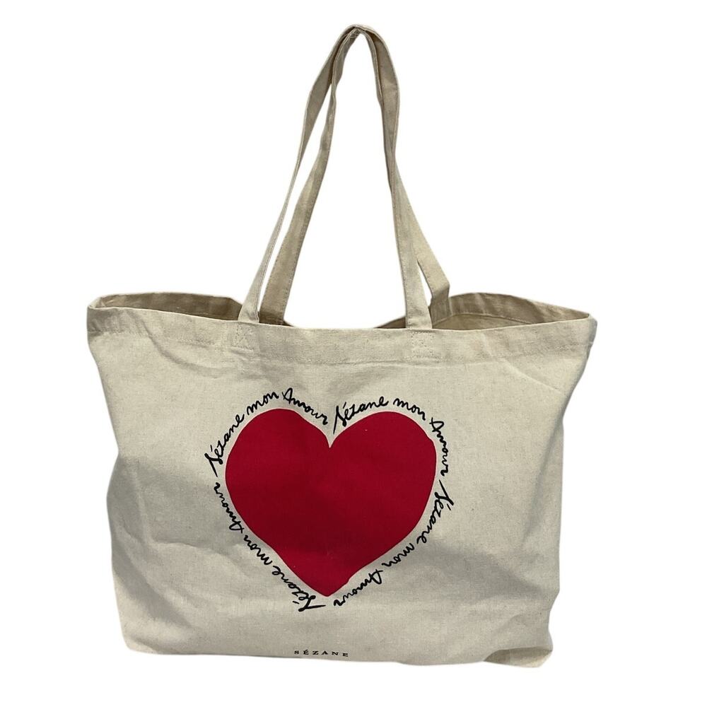 Sezane Graphic Beige Mon Amour Tote Bag